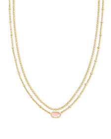Emilie Gold Multi Strand Necklace in Rose Mother Of Pearl