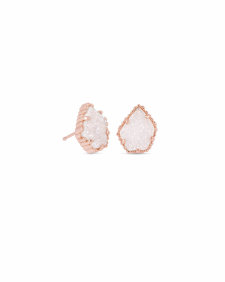 Tessa Rose Gold Stud Earrings in Iridescent Drusy
