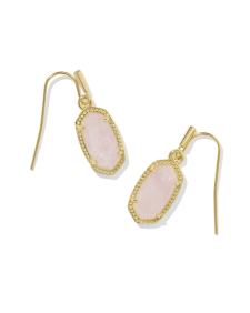 Lee Gold Drop Earrings in Rose Quartz