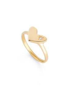 Ari Heart 18k Yellow Gold Vermeil Band Ring in White Sapphire