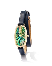 Elle Gold Tone Stainless Steel Leather Wrap Watch in Abalone