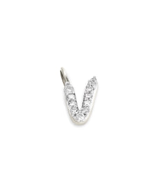 14k White Gold Letter V Charm in White Diamond