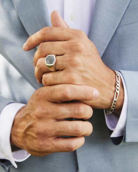 Hicks Oxidized Sterling Silver Stone Signet Ring in Black Hematite