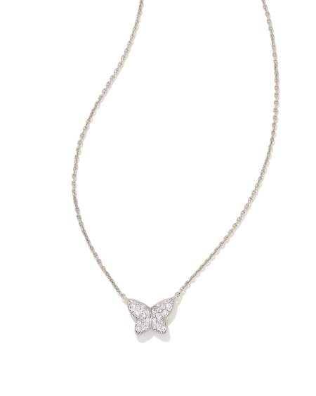 Lillia Butterfly Silver Pendant Necklace in White CZ