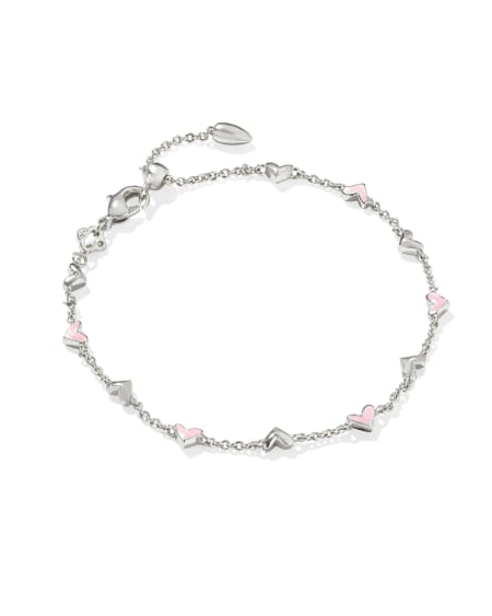 Haven Silver Delicate Chain Bracelet in Pink Enamel