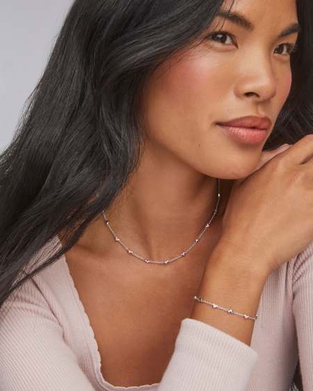 Haven Silver Delicate Chain Bracelet in Pink Enamel | Kendra Scott