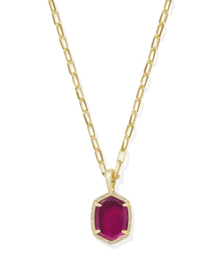 Daphne Gold Pave Frame Short Pendant Necklace in Berry Mica
