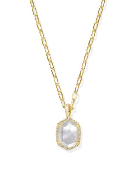 Daphne Gold Pave Frame Short Pendant Necklace in Iridescent Ivory Illusion