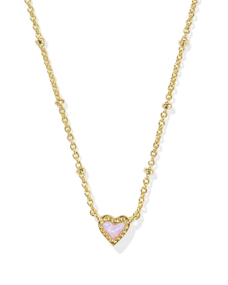 Mini Ari Heart Gold Satellite Short Pendant Necklace in Bubblegum Pink Lab Grown Opal