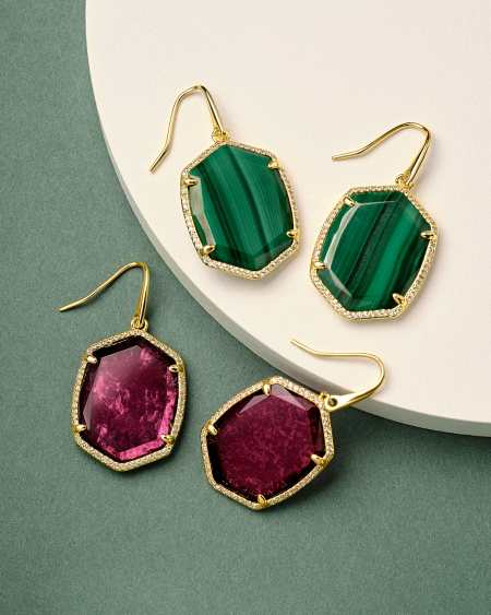 Daphne Gold Pave Frame Drop Earrings in Berry Mica