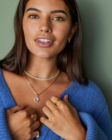 Daphne Gold Pave Frame Short Pendant Necklace in Smoky Quartz