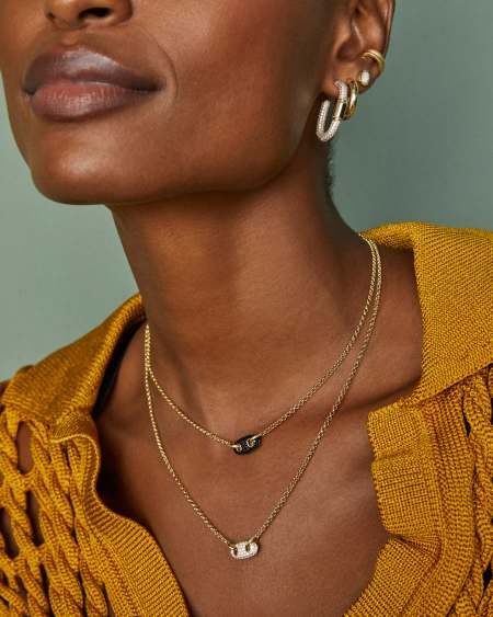 Bailey Gold Pave Short Pendant Necklace in Black Crystal