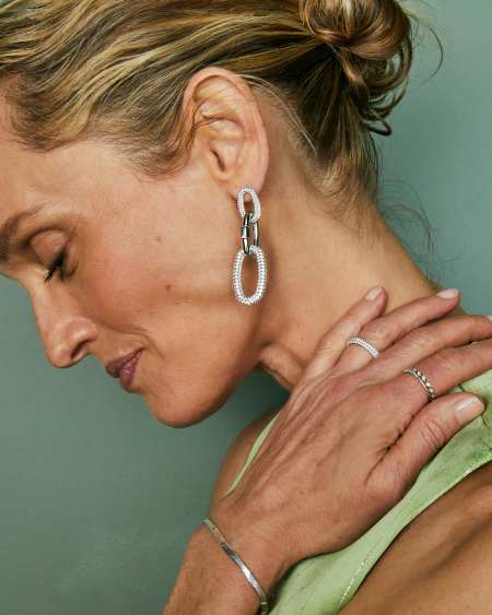 Emery Silver Statement Earrings in White CZ