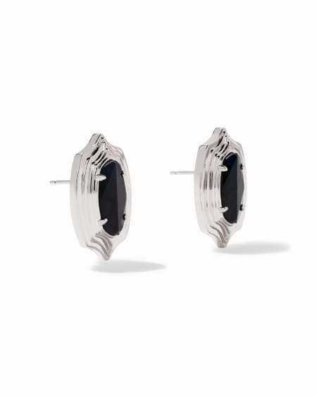 Ellie Stepped Frame Silver Stud Earrings