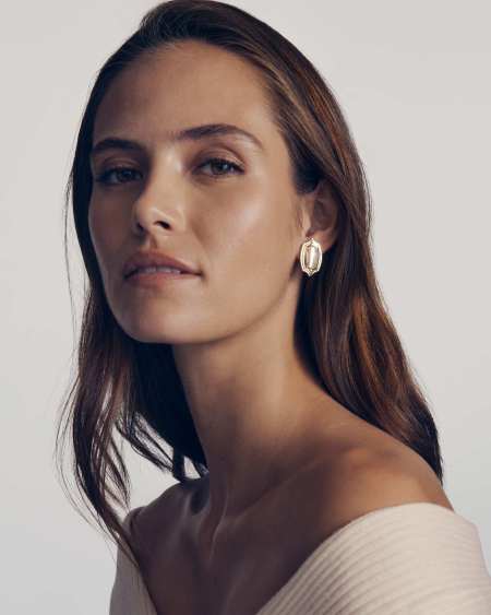 Ellie Stepped Frame Gold Stud Earrings