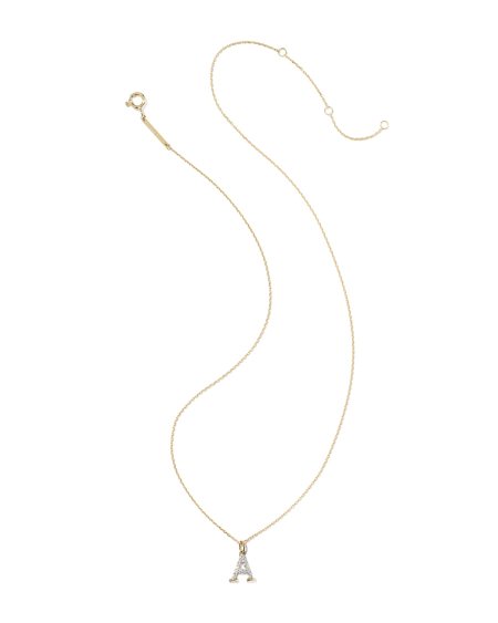 0.10 ct Lab Grown White Diamond Letter A 14k Yellow Gold Pendant Necklace