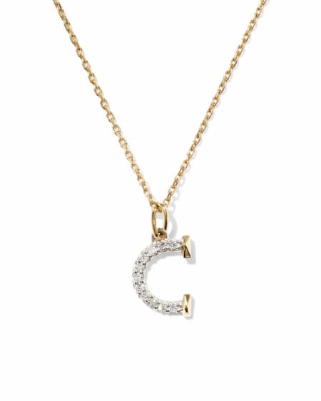 Lab Grown White Diamond Letter C 14k Yellow Gold Pendant Necklace