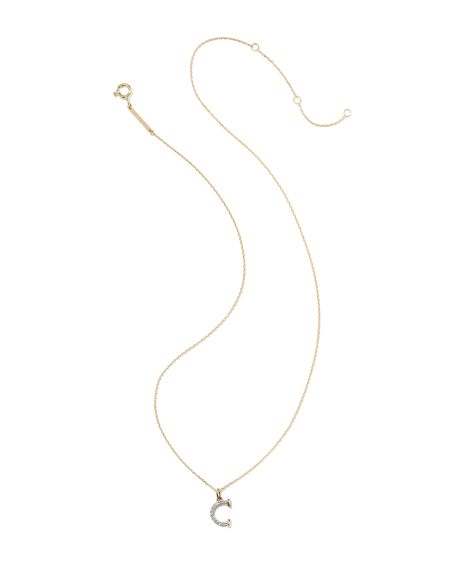 Lab Grown White Diamond Letter C 14k Yellow Gold Pendant Necklace