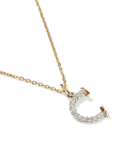 Lab Grown White Diamond Letter C 14k Yellow Gold Pendant Necklace