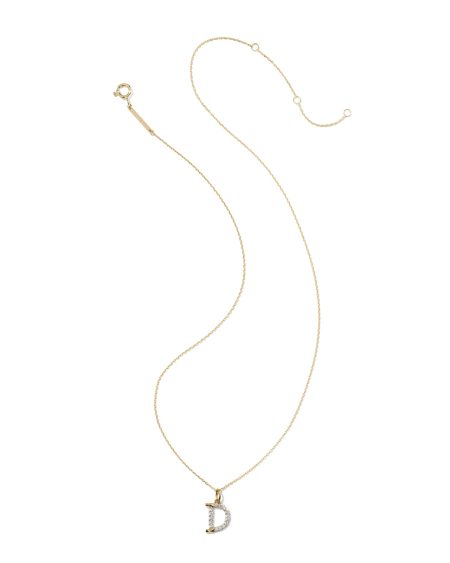 0.12 ct Lab Grown White Diamond Letter D 14k Yellow Gold Pendant Necklace