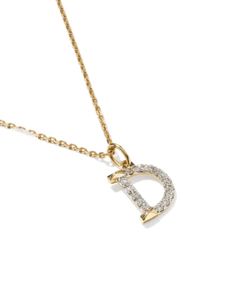 0.12 ct Lab Grown White Diamond Letter D 14k Yellow Gold Pendant Necklace