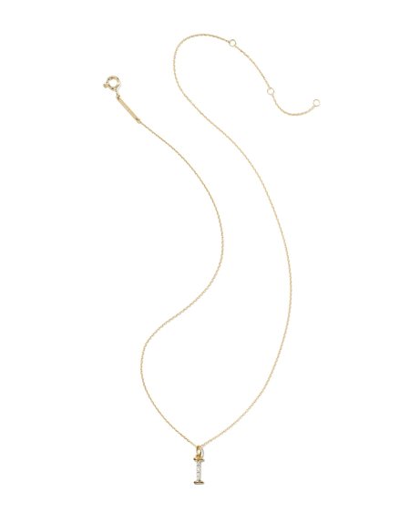 Lab Grown White Diamond Letter I 14k Yellow Gold Pendant Necklace