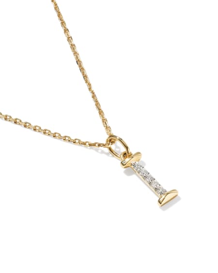 Lab Grown White Diamond Letter I 14k Yellow Gold Pendant Necklace