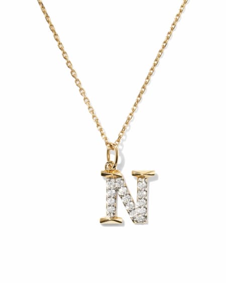 0.11 ct Lab Grown White Diamond Letter N 14k Yellow Gold Pendant Necklace