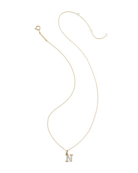 0.11 ct Lab Grown White Diamond Letter N 14k Yellow Gold Pendant Necklace