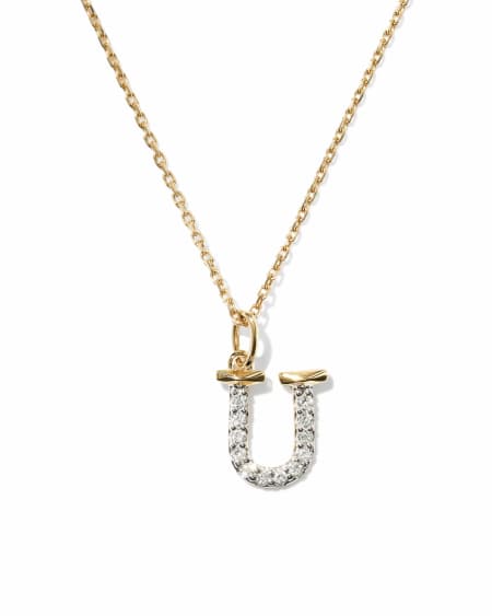 0.10 ct Lab Grown White Diamond Letter U 14k Yellow Gold Pendant Necklace