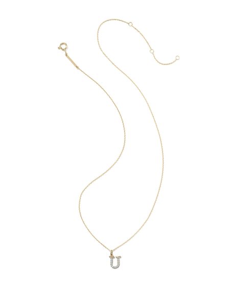 0.10 ct Lab Grown White Diamond Letter U 14k Yellow Gold Pendant Necklace