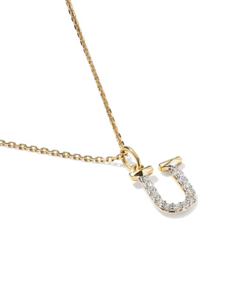 0.10 ct Lab Grown White Diamond Letter U 14k Yellow Gold Pendant Necklace