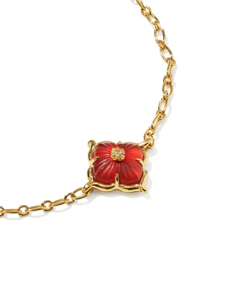 Dira Carved Stone 18k Gold Vermeil Link and Chain Bracelet