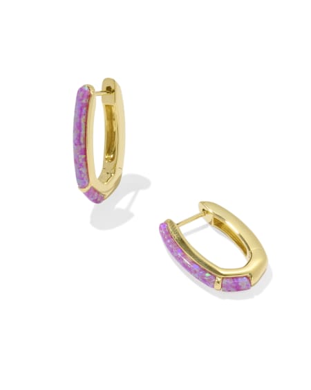 Ellen 18k Gold Vermeil Opal Huggie Earrings in Magenta Opal
