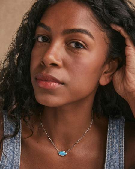 Baroque Elisa Vintage Silver Pendant Necklace in Variegated Dark Teal Magnesite