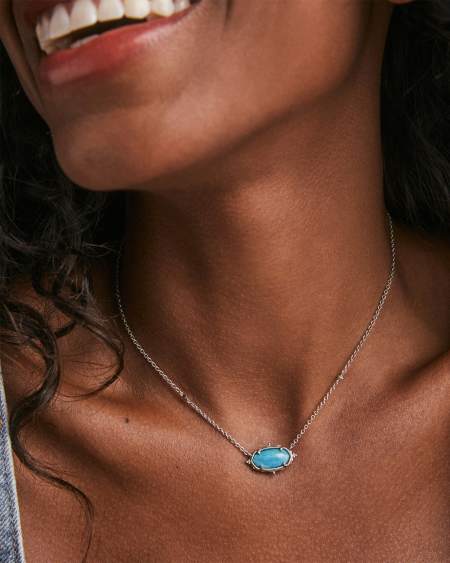 Baroque Elisa Vintage Silver Pendant Necklace in Variegated Dark Teal Magnesite
