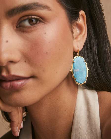 Baroque Ella Vintage Gold Drop Earrings in Variegated Dark Teal Magnesite
