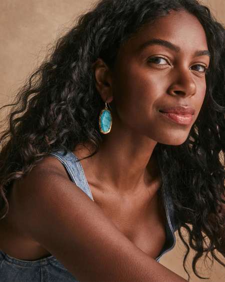 Elle Vintage Gold Etch Frame Drop Earrings in Variegated Turquoise Magnesite