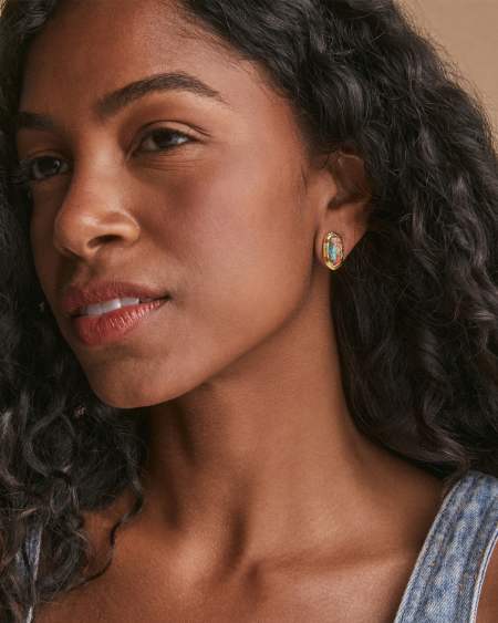 Ellie Vintage Gold Etch Frame Stud Earrings in Bronze Veined Turquoise Magnesite Red Oyster