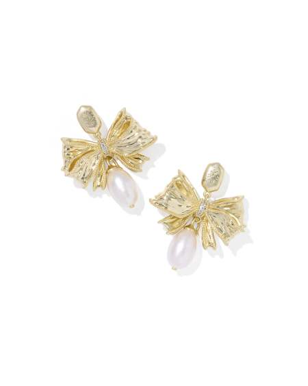Kendra Scott x LoveShackFancy Pearl Bow Gold Statement Earrings 