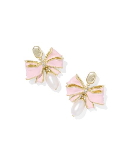 Kendra Scott x LoveShackFancy Pearl Bow Gold Statement Earrings 