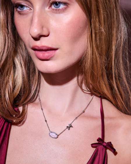 Kendra Scott x LoveShackFancy Elisa Pave Frame Silver Pendant Necklace