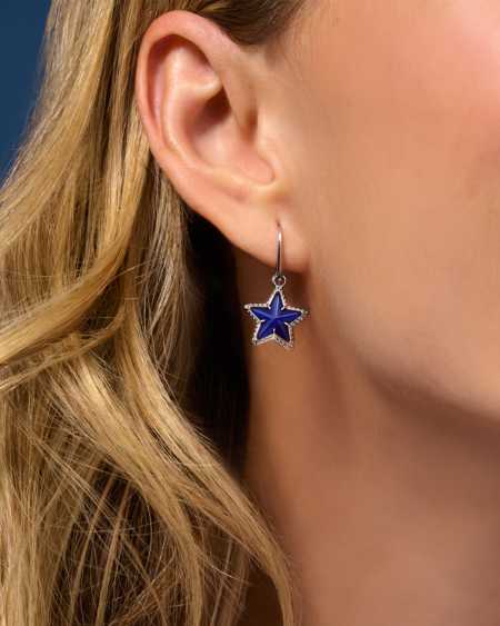 Cassidy Silver Drop Earrings in Navy Mother-of-Pearl