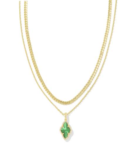 Abbie Gold Pave Frame Multi Strand Necklace in Green Illusion