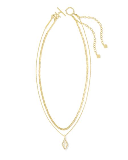 Abbie Gold Pave Frame Multi Strand Necklace in Ivory Mother-of-Pearl