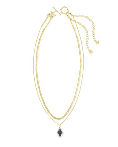 Abbie Gold Pave Frame Multi Strand Necklace in Navy Abalone