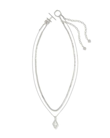 Abbie Silver Pave Frame Multi Strand Necklace in Ivory Mother-of-Pearl