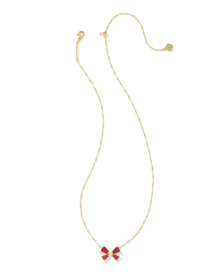 Blair Gold Bow Small Short Pendant Necklace in Bright Red Drusy