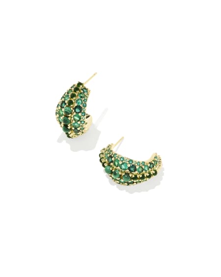 Krista Gold Hoop Earrings in Green Mix