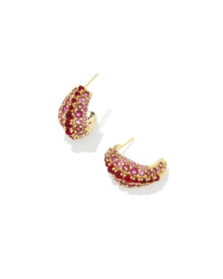Krista Gold Hoop Earrings in Red Mix